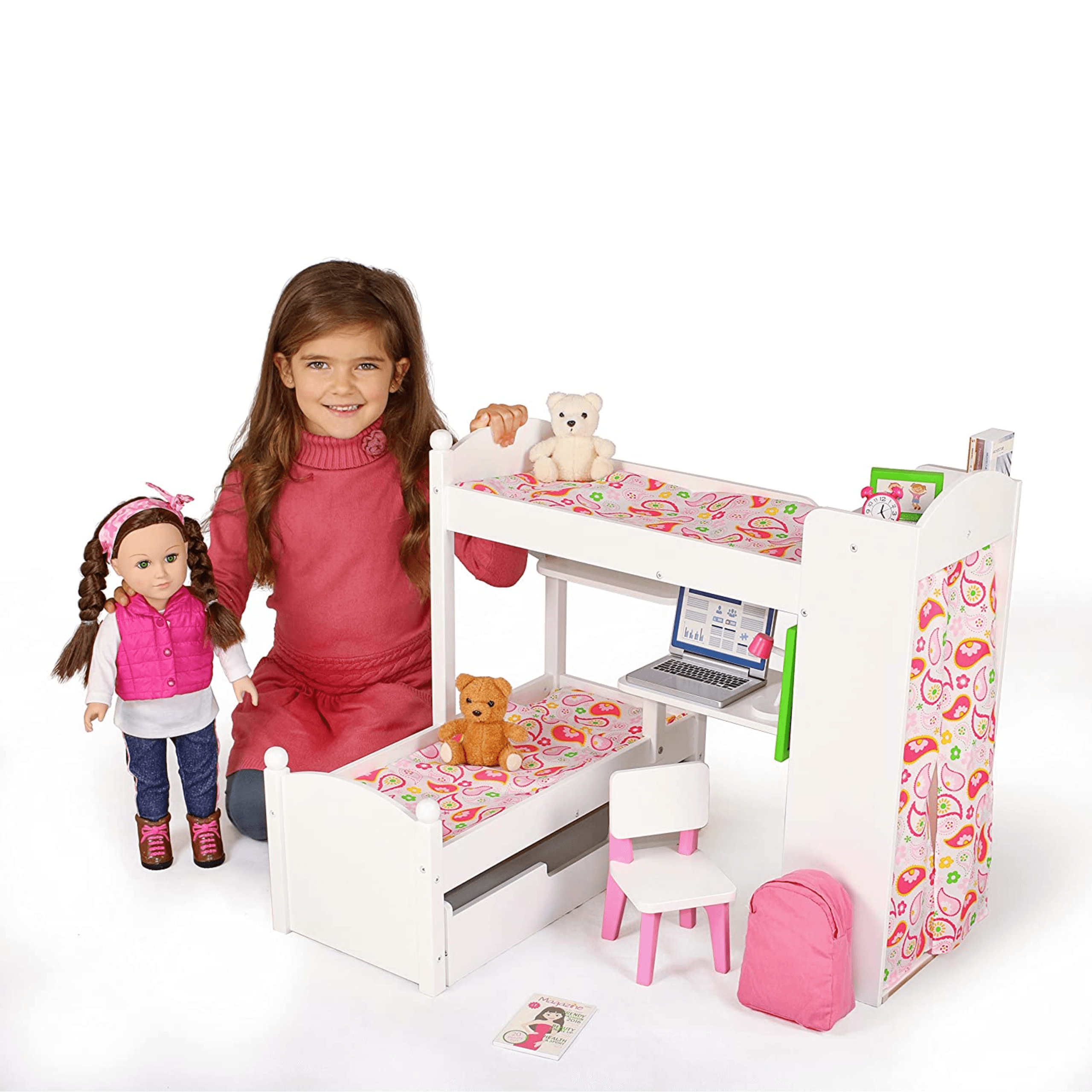 Playtime by Eimmie Furniture Bunk Bed with Trundle Bed and Accessories-18 Inch Doll - OrangeOnions Wholesale