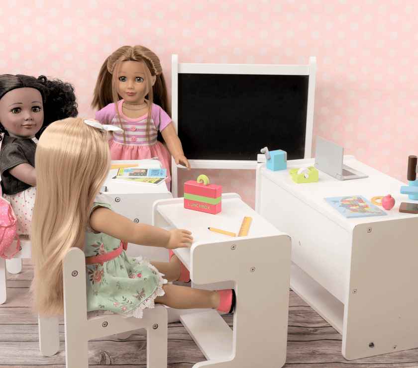 Playtime by Eimmie Furniture Classroom Set with Accessories (3 Desks)-18 Inch Doll - OrangeOnions Wholesale