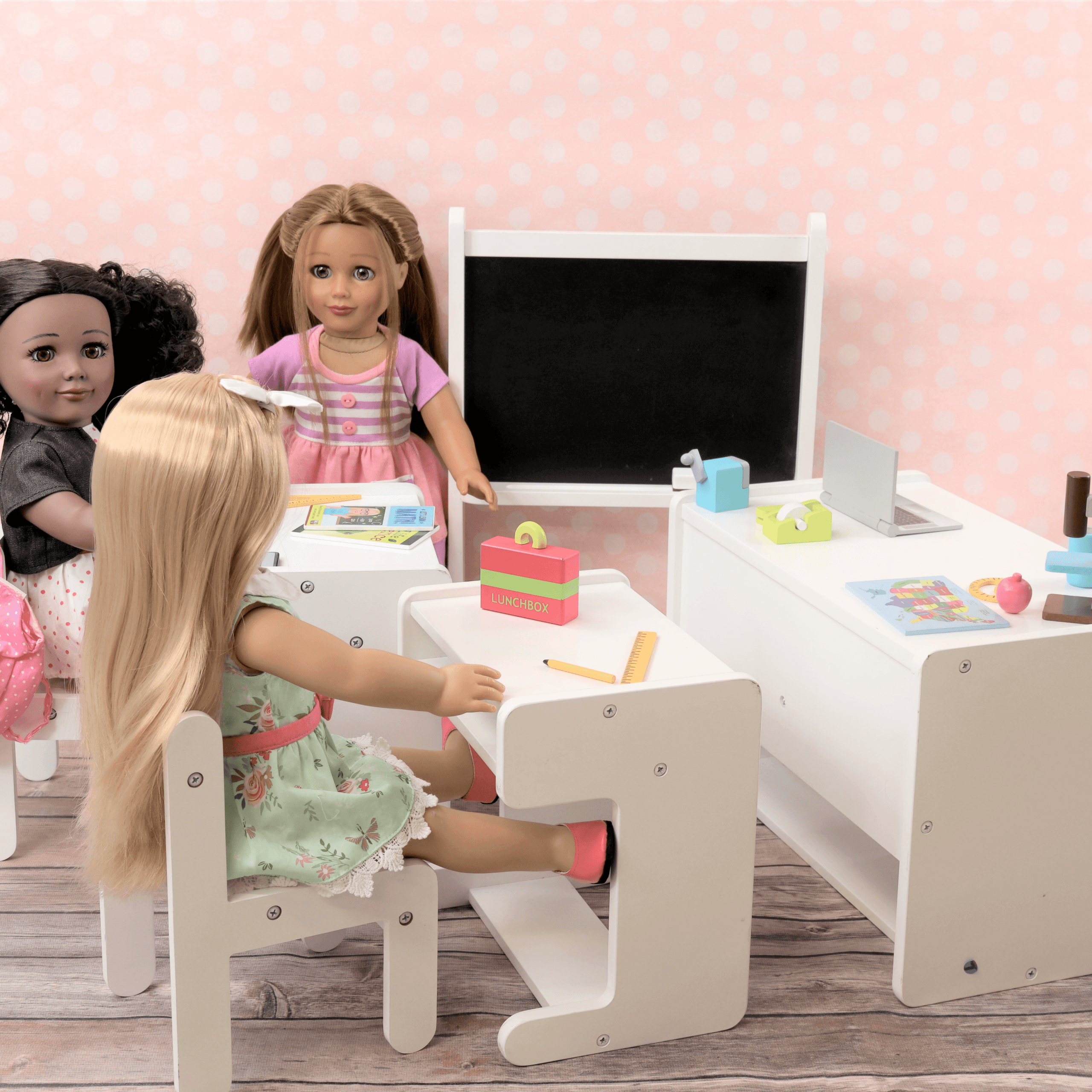 Playtime by Eimmie Furniture Classroom Set with Accessories (3 Desks)-18 Inch Doll - OrangeOnions Wholesale