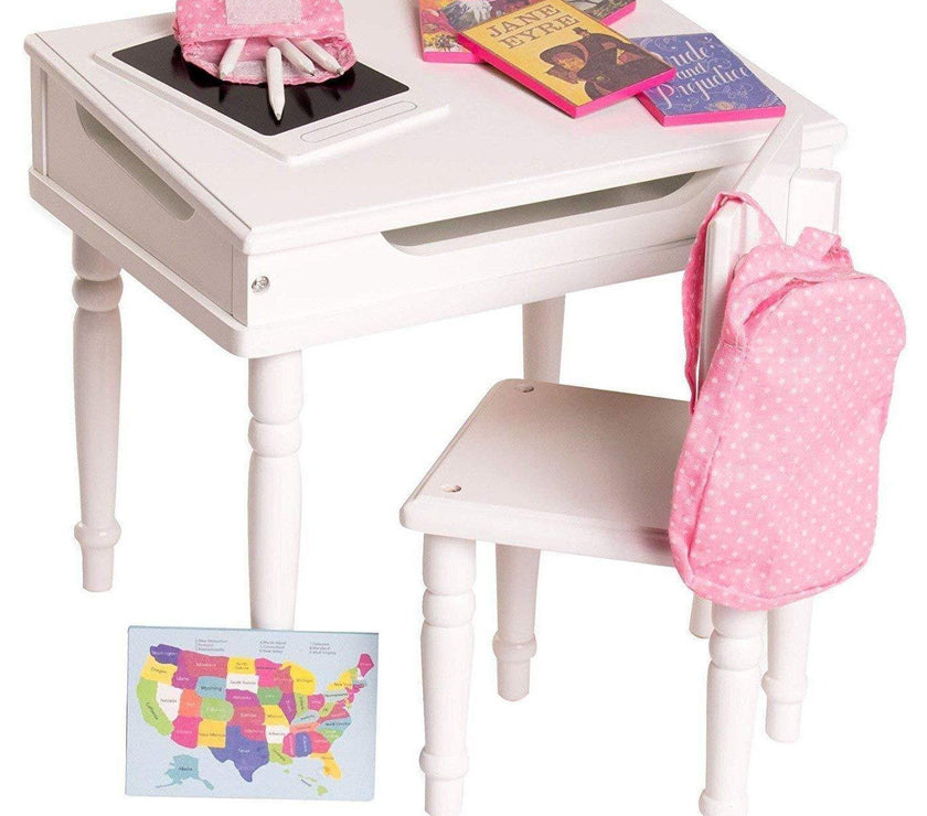 Playtime by Eimmie Furniture Desk and Chair with Classroom Accessories-18 Inch Doll - OrangeOnions Wholesale