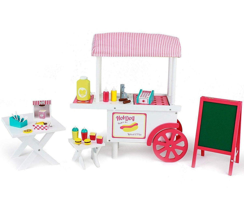 Playtime by Eimmie Furniture Hot Dog Cart with Accessories 18 Inch Doll - OrangeOnions Wholesale