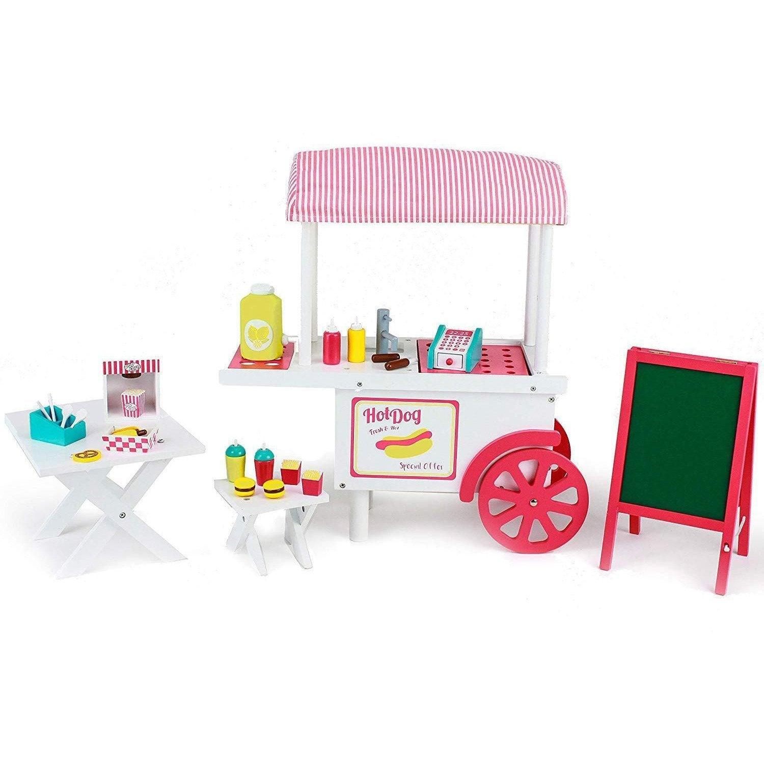 Playtime by Eimmie Furniture Hot Dog Cart with Accessories 18 Inch Doll - OrangeOnions Wholesale