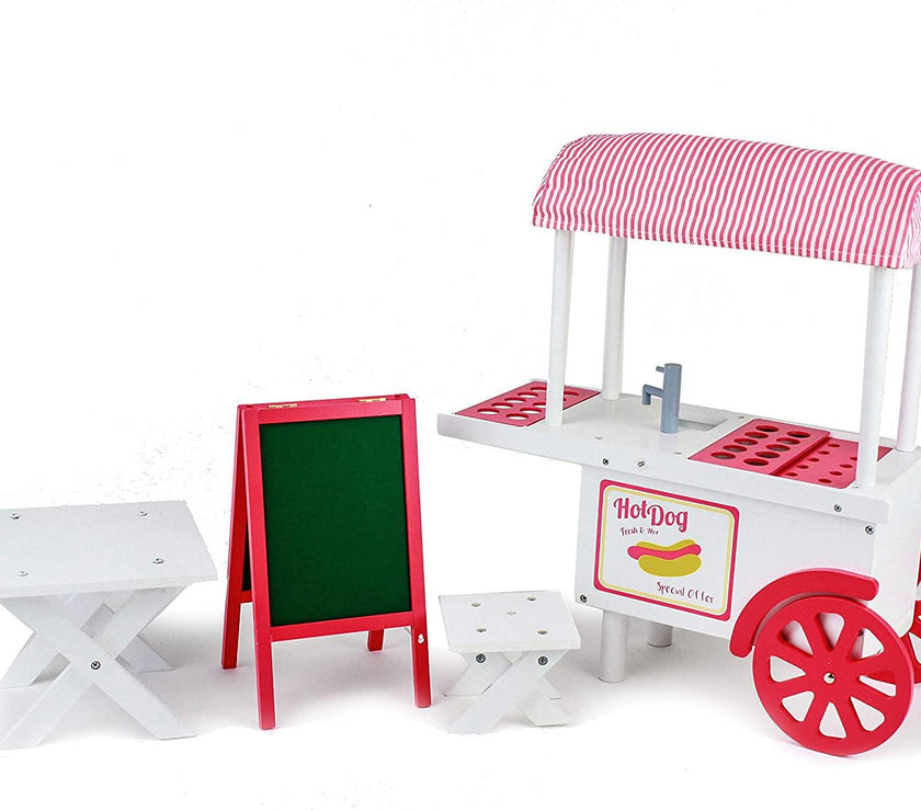 Playtime by Eimmie Furniture Hot Dog Cart with Accessories 18 Inch Doll - OrangeOnions Wholesale