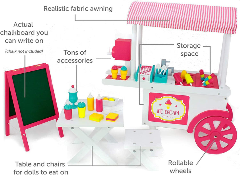 Playtime by Eimmie Furniture Ice Cream Cart with Accessories-18 Inch Doll - OrangeOnions Wholesale