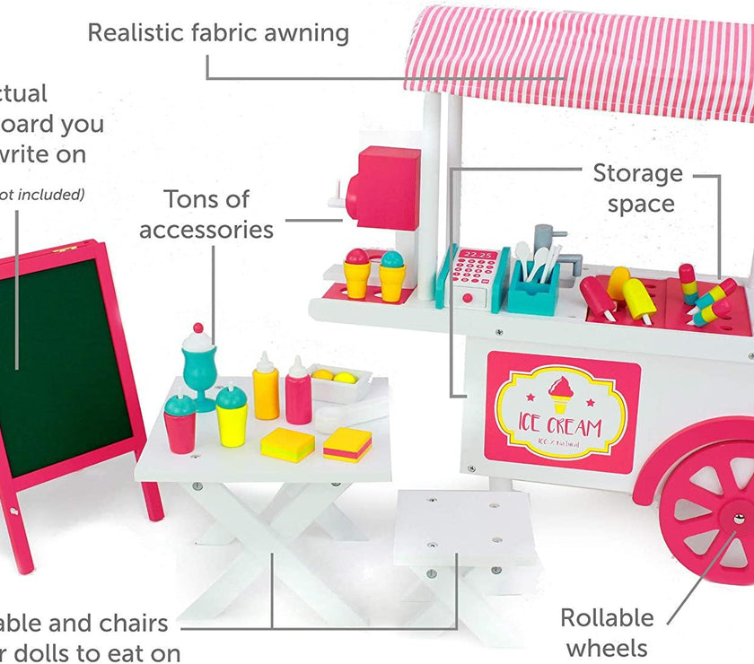 Playtime by Eimmie Furniture Ice Cream Cart with Accessories-18 Inch Doll - OrangeOnions Wholesale