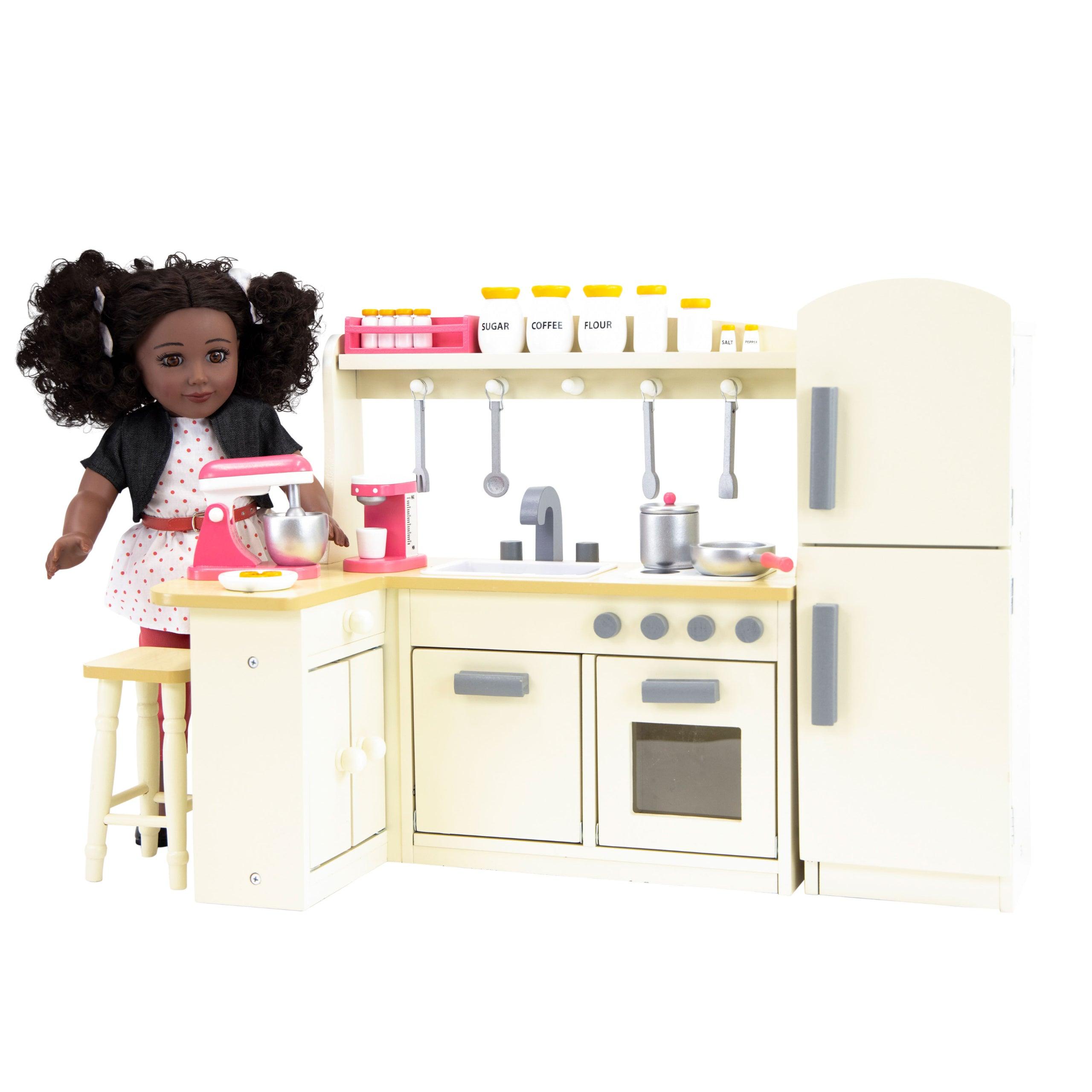 Playtime by Eimmie Furniture Kitchen Set with Refrigerator and Accessories-18 Inch Doll - OrangeOnions Wholesale