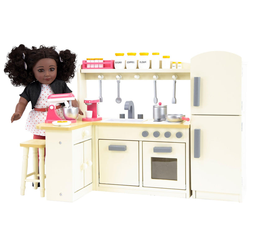 Playtime by Eimmie Furniture Kitchen Set with Refrigerator and Accessories-18 Inch Doll - OrangeOnions Wholesale