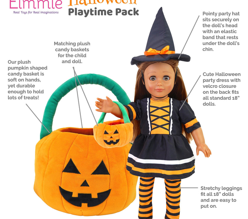 Playtime by Eimmie Playtime Pack Halloween with Matching Child Accessories 18 Inch Doll - OrangeOnions Wholesale