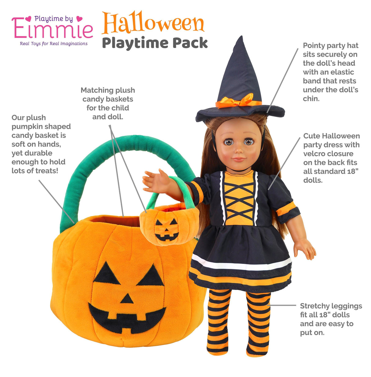 Playtime by Eimmie Playtime Pack Halloween with Matching Child Accessories 18 Inch Doll - OrangeOnions Wholesale