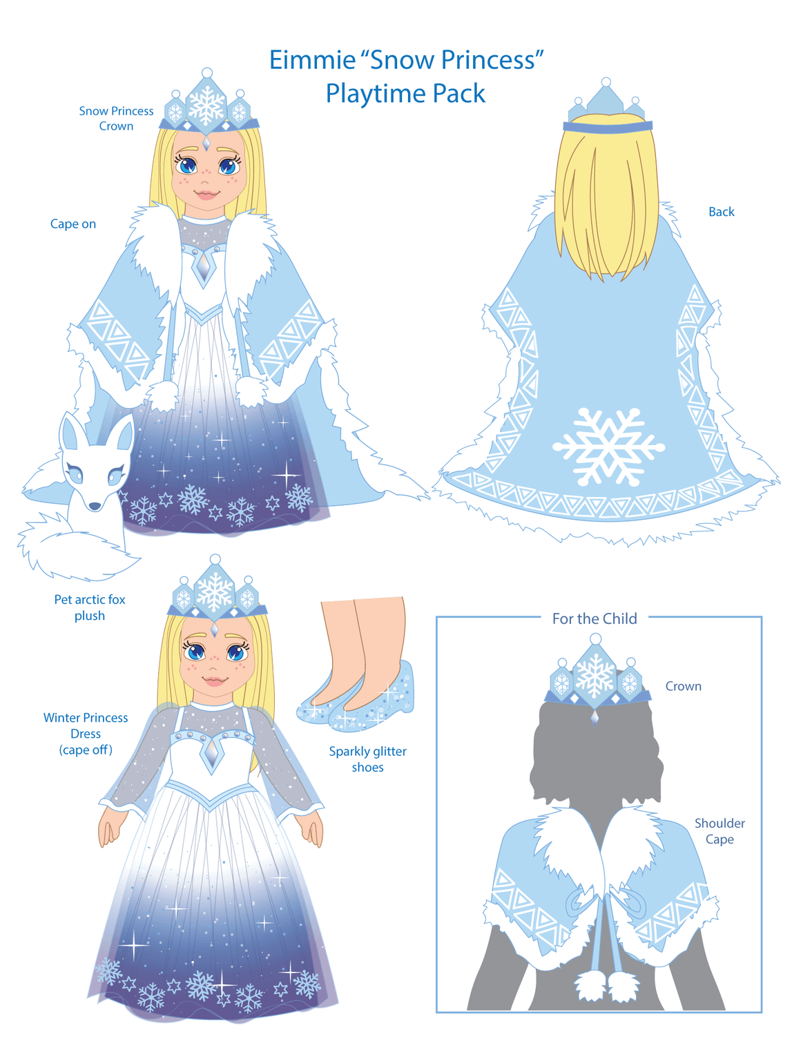 Playtime by Eimmie Playtime Pack Snow Princess with Matching Child Accessories - OrangeOnions Wholesale