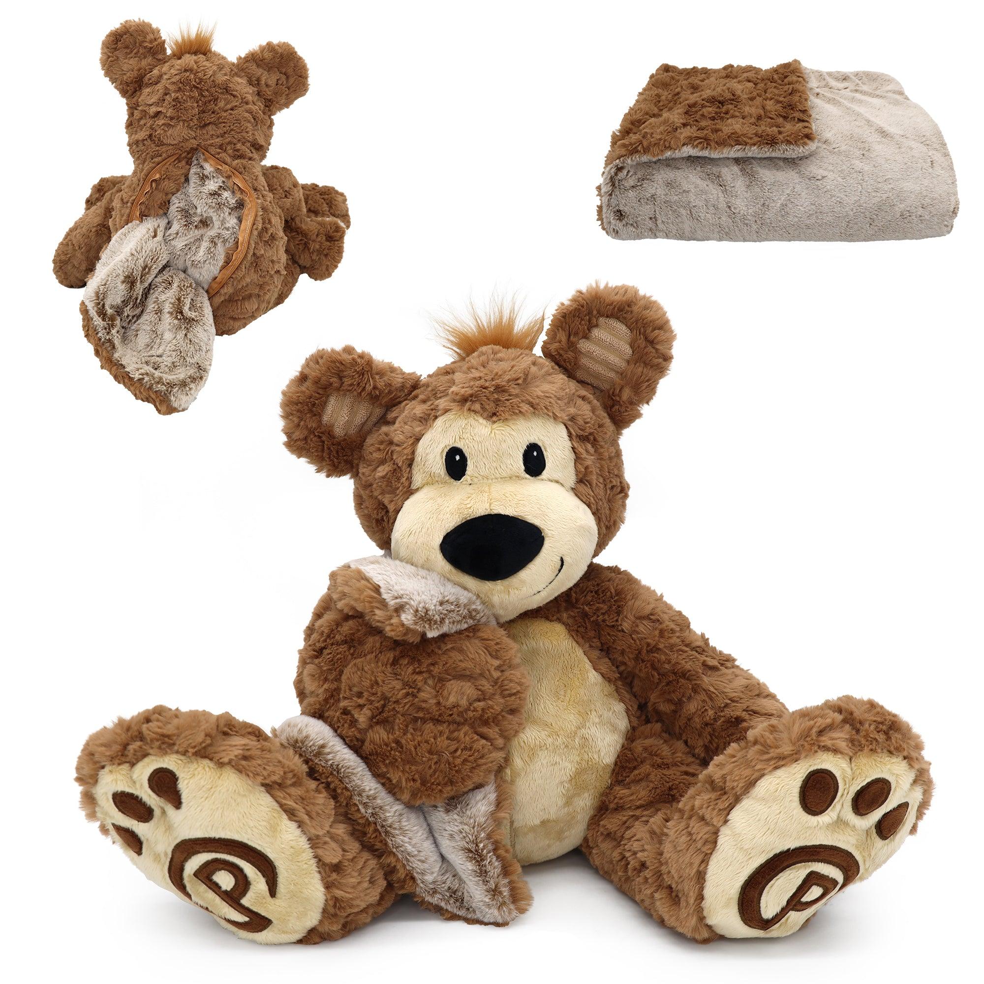 Plushible Blankie Bestie 2-In-1 Pawley the Bear Plush and Blanket - OrangeOnions Wholesale