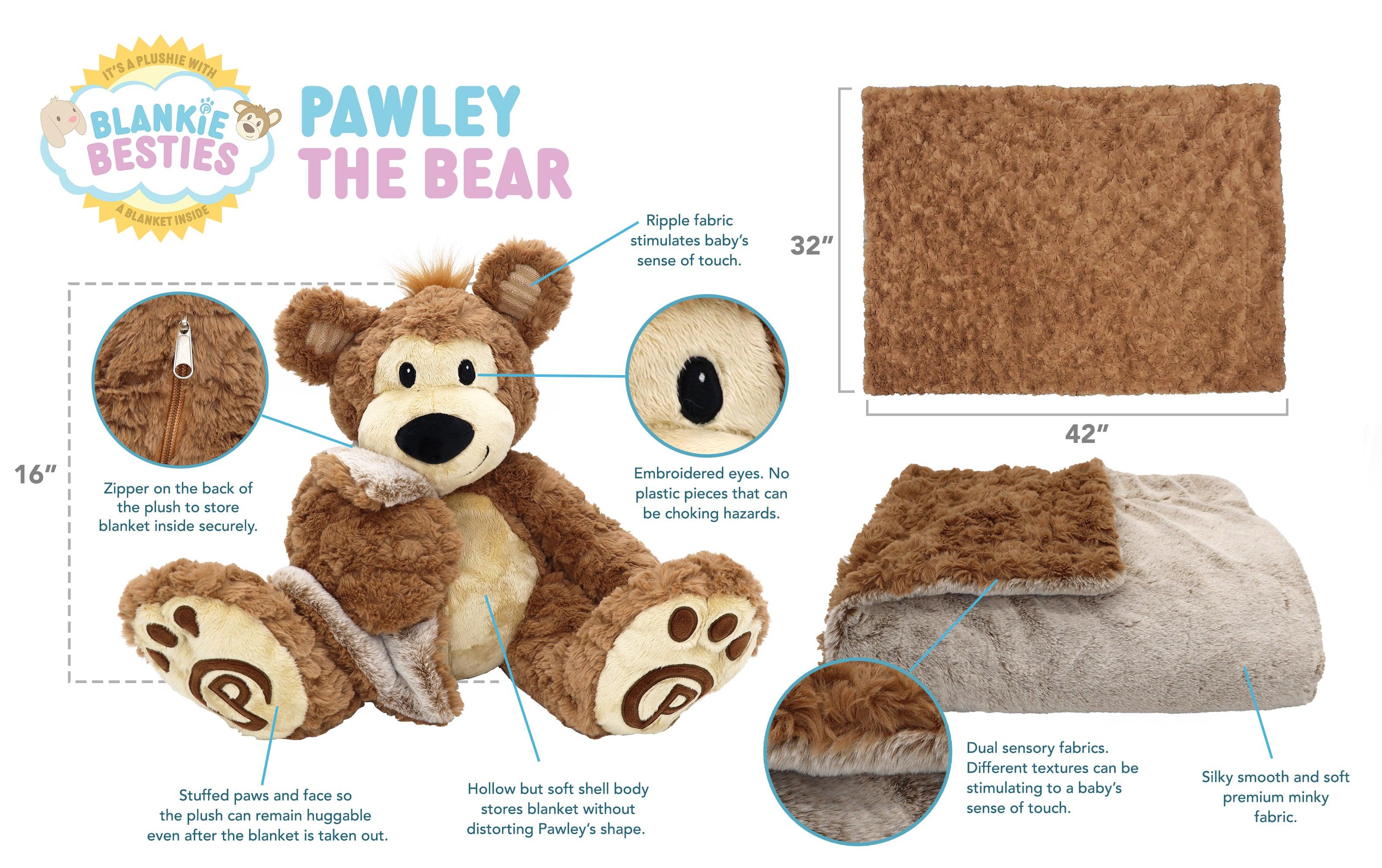 Plushible Blankie Bestie 2-In-1 Pawley the Bear Plush and Blanket - OrangeOnions Wholesale