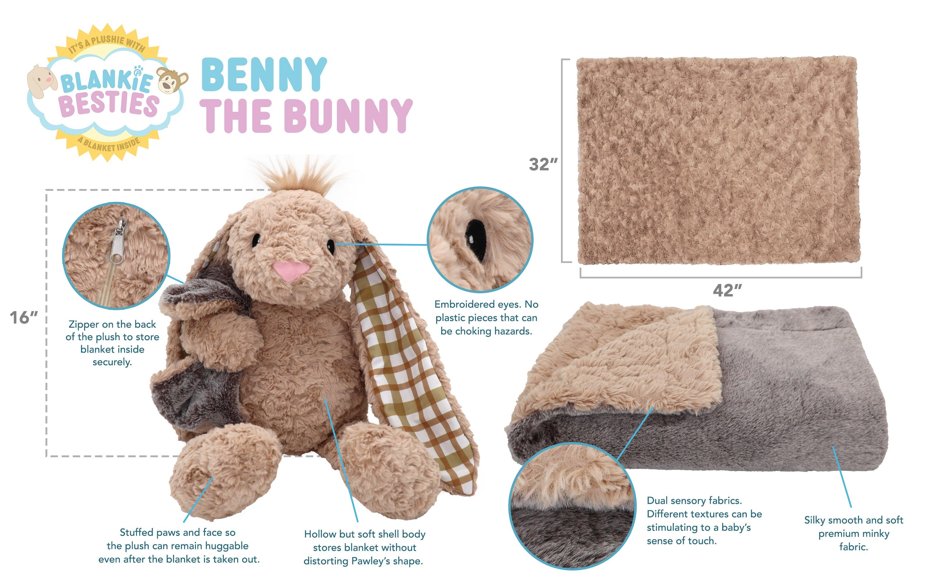 Plushible Blankie Bestie 2-in-1 Plush and Blanket Benny the Bunny - OrangeOnions Wholesale