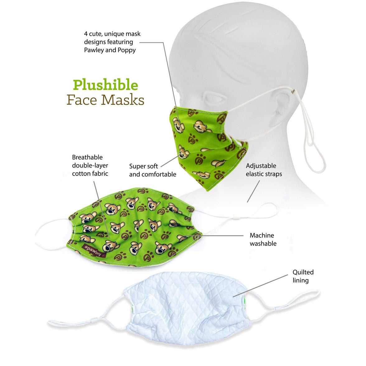 Plushible Face Masks Bear Print Adjustable (Single) - OrangeOnions Wholesale