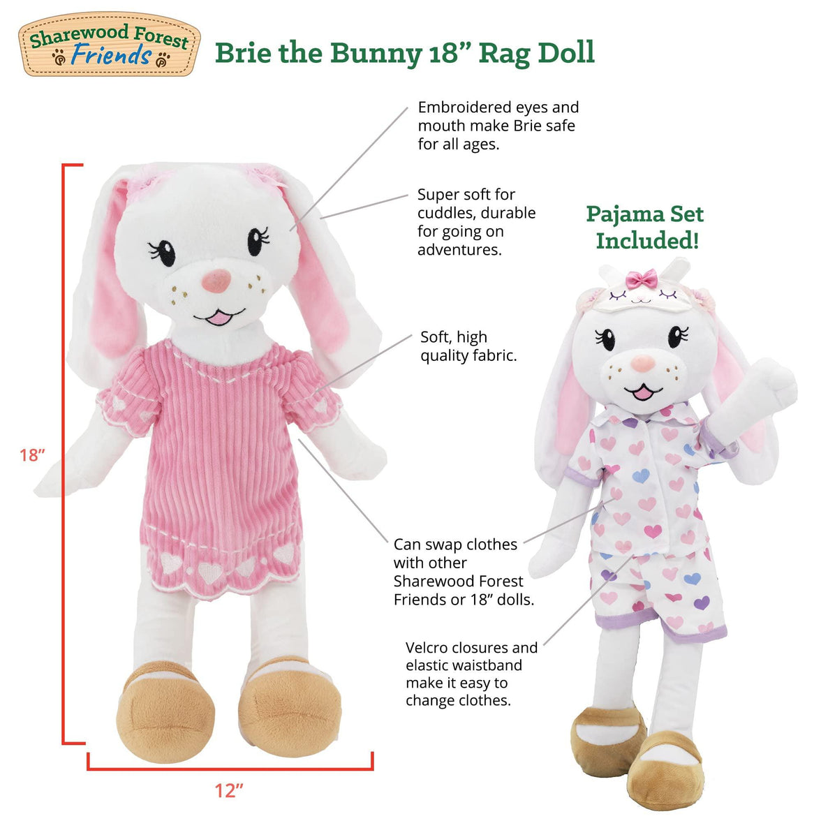 Sharewood Forest Friends 18 Inch Rag Doll Brie the Bunny - OrangeOnions Wholesale