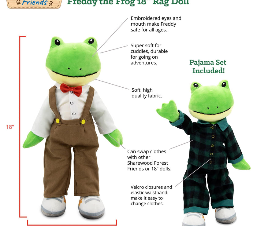 Sharewood Forest Friends 18 Inch Rag Doll Freddy the Frog - OrangeOnions Wholesale