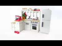 Playtime by Eimmie Furniture Kitchen Set with Refrigerator and Accessories-18 Inch Doll